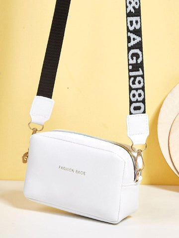Pu Leather Wide Strap Crossbody Bag Simple Style Small Shoulder Bags For Women
